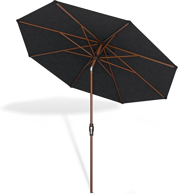 Midtown Umbrellas Sunbrella Umbrella Outdoor Patio Umbrella 2-8 Feet in Spectrum Carbon Acrylic Fabric - Auto-Tilt Aluminum Frame For Backyard Umbrella, Deck Umbrella & Porch Umbrella - Wooden Pole