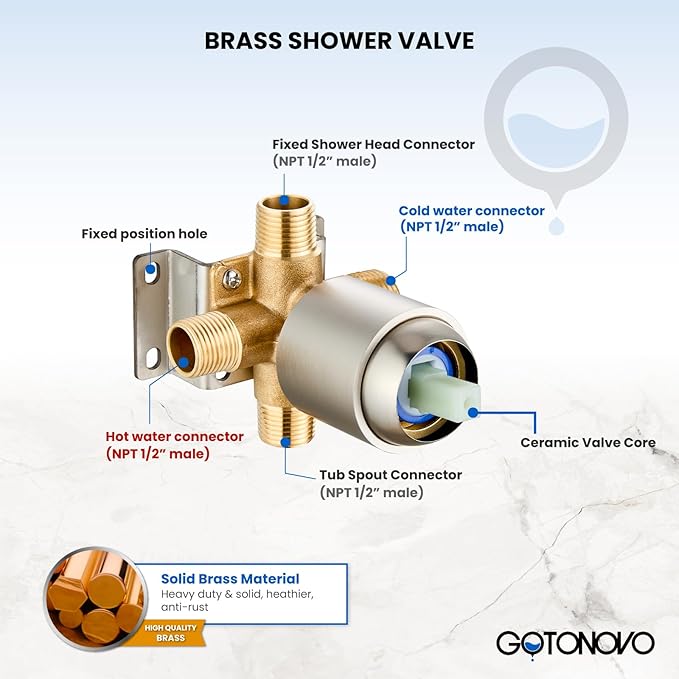 gotonovo Bathroom Shower Head Kit High Pressure Combo System Shower Faucet 6 Modes ABS Handheld Spray Shower Trim Kit Valve Included Shower Head and Handle Set Brushed Nickel