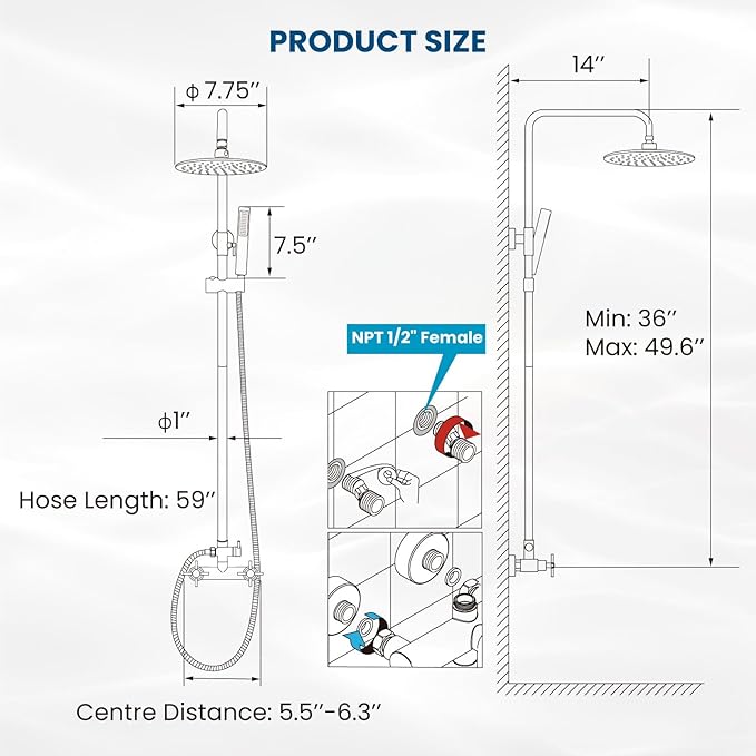 gotonovo Outdoor Shower Fixtures SUS304 Stainless Steel Rain Shower Kit Faucet High Pressure Wall Mount 2 Dual Function 8 Inch Showerhead and Handheld Spray Combo, Double Cross Handle, Brushed Nickel