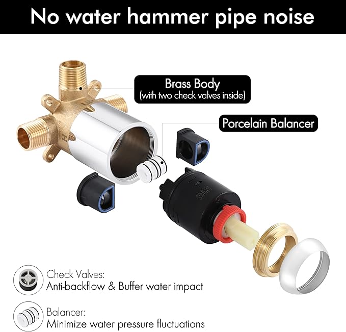 KES Shower Valve and Trim Kit Rain Shower Head Shower Faucet Set Complete Wall Mount Pressure Balance Shower Fixture Polished Finish, XB6202F18-CH