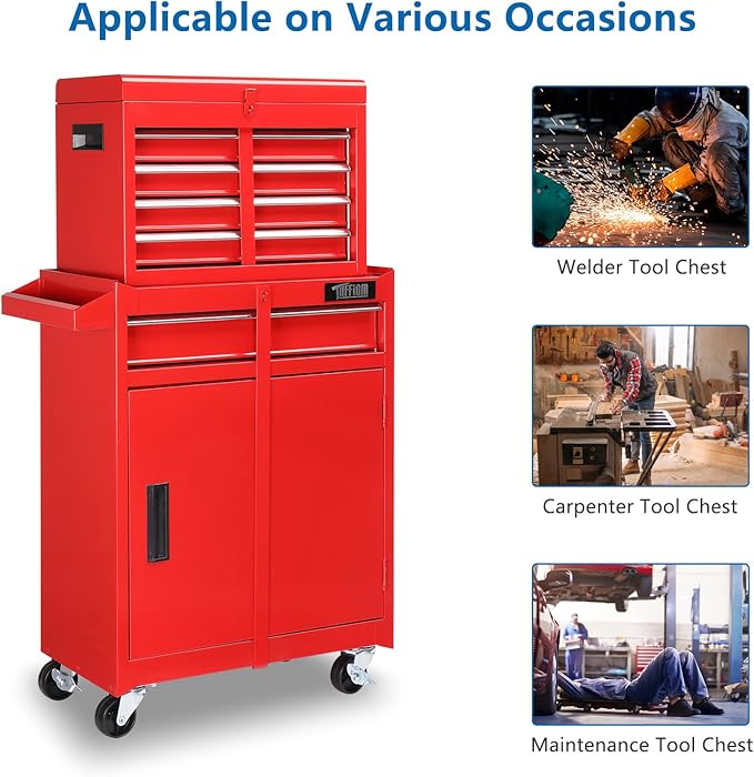 TUFFIOM 5-Drawer Rolling Tool Chest, Tool Storage Cabinet w/Drawers, Lockable Wheels, Detachable Top & Adjustable Shelf, Mechanic Tool Organizer Box for Garage, Workshop, Warehouse & Repair Shop