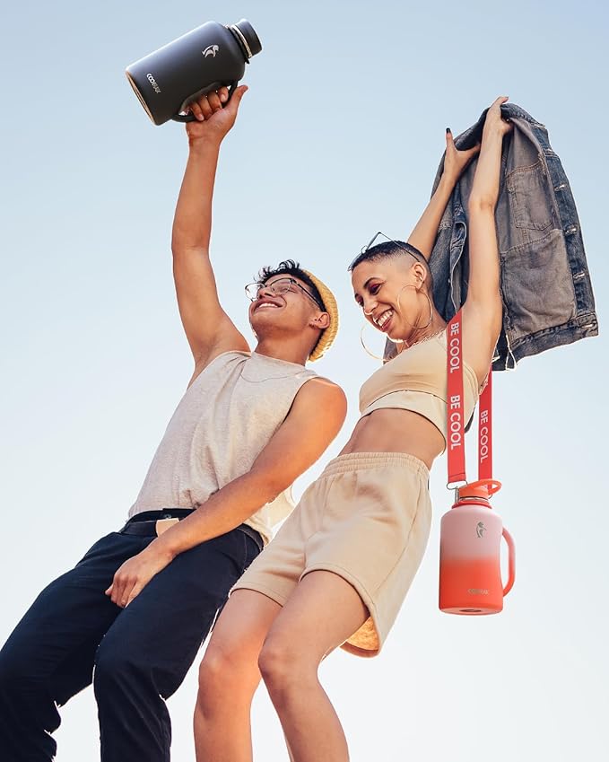 64oz Insulated Water Bottle, Coolflask Half Gallon Water Jug With Handle Straw Stainless Steel Double-Walled Vacuum Metal Large Flask With Strap Bpa-Free Leakproof, Keep Cold 48 Hrs, Sunny Orange