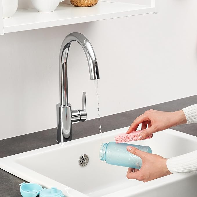 Ion8 Small Water Bottle, 350 ml/12 oz, Leak Proof, Easy to Open, Secure Lock, Dishwasher Safe, BPA Free, Carry Handle, Hygienic Flip Cover, Easy Clean, Odor Free, Carbon Neutral, Sonic Blue