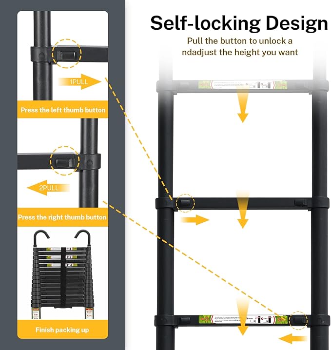 Telescopic Ladder, 20.34FT RIKADE Aluminum Telescoping Ladder with Stable Hook and Non-Slip Feet, Portable Extension Ladder for Household and Outdoor Working 330lb Capacity