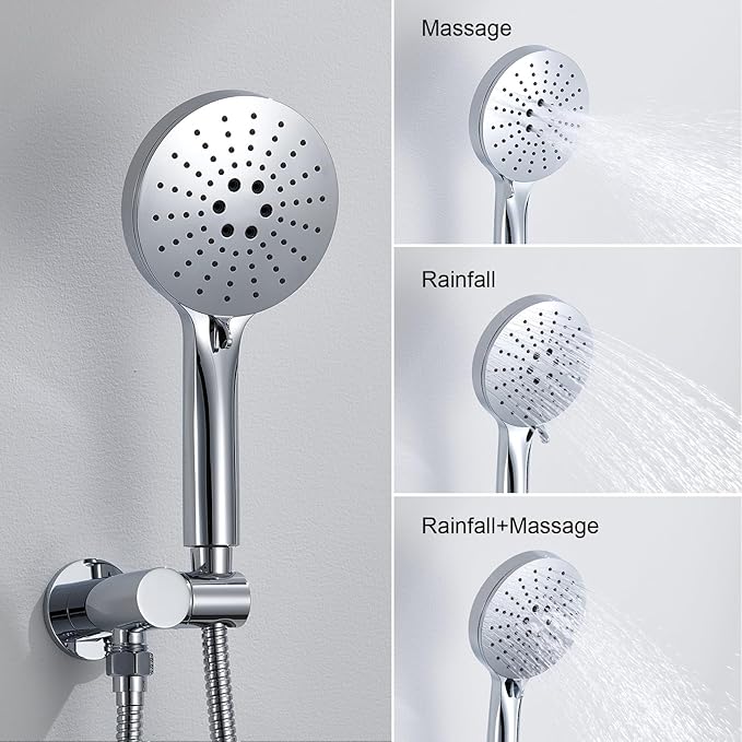 Iriber Shower System Wall Mounted Shower Faucet Mixer Set with Luxury High Pressure Shower head and 3-Setting Handheld, Bathroom Shower Trim Kit Contain Pressure Balance Valve,Polished Chrome