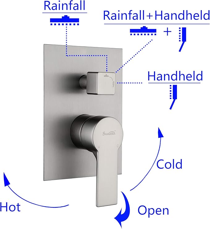 SHAMANDA Rainfall Shower System, Bathroom Luxury 10-Inch Rain Shower Head and Handheld Shower Faucet Combo Set Brushed Nickel(Including Rough-In Valve Body and Trim), Wall Mount, L701-2