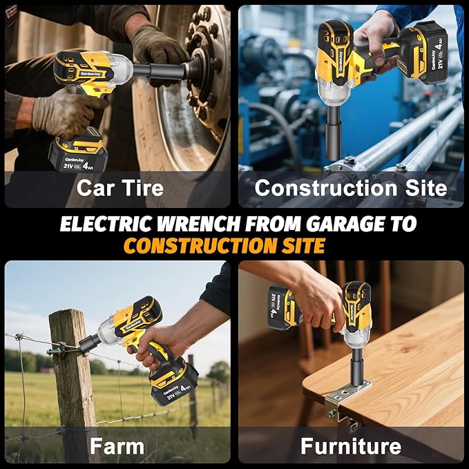Cordless Impact Wrench 1/2 Inch, 21V Max Brushless, 450 Ft-lbs (600N.m) Max Torque, 3-Speed, w/ 4.0Ah Battery & Quick Charger, 6Pcs Impact Sockets - for Automotive Repair, Tire Changing, Home DIY