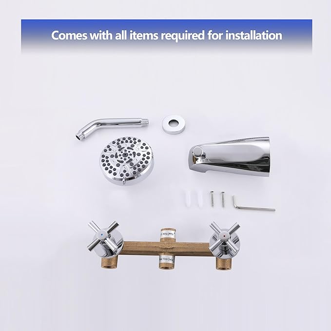 2 Handle Tub Shower Faucet Bathtub Shower Faucet Set, Tub and Shower Trim Kit Chrome Wall Mounted