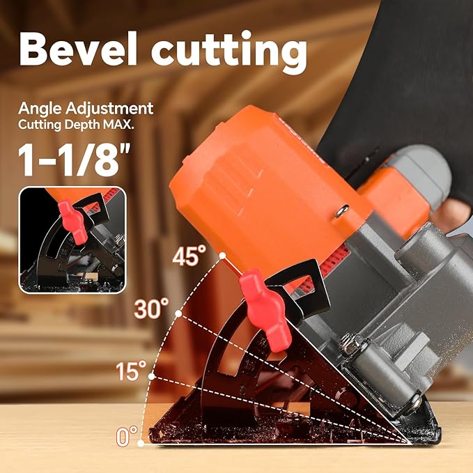 20V 6.0Ah Cordless Mini Circular Saw, 6700RPM, 4-1/2" Blade, 2 Batteries Included,2 Blades, Max Cutting Depth 1-11/16"(90°),1-3/16"(45°), Ideal for Wood/Metal/Plastic/Ceramic Tiles