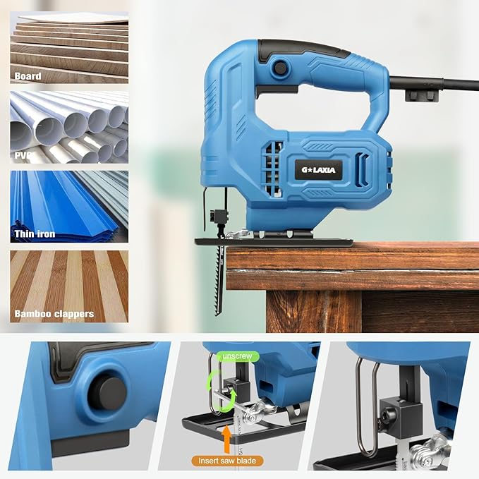 Jigsaw, 3.5 Amp Corded Jig Saw with 3pcs Cutting Blades, ±45° Bevel Cutting, 3000 SPM with Lock-on Button, Corded