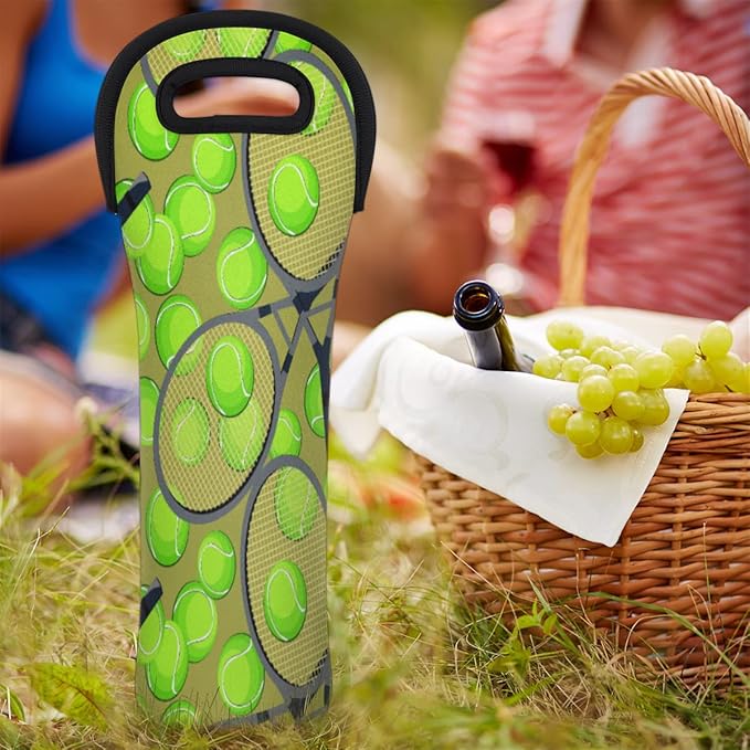 Single Bottle Wine Gift Tote Carrier Tennis Rackets Balls Neoprene Wine Tote Bags Holder Cooler Wine Gift for Women Men