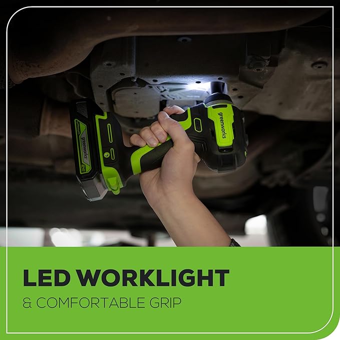 Greenworks 24V 3/8" Brushless Cordless Impact Wrench, 3/8 Inch, 150 ft.-lbs Torque, Lightweight and Compact, with 2.0Ah Battery and Charger, PA147K