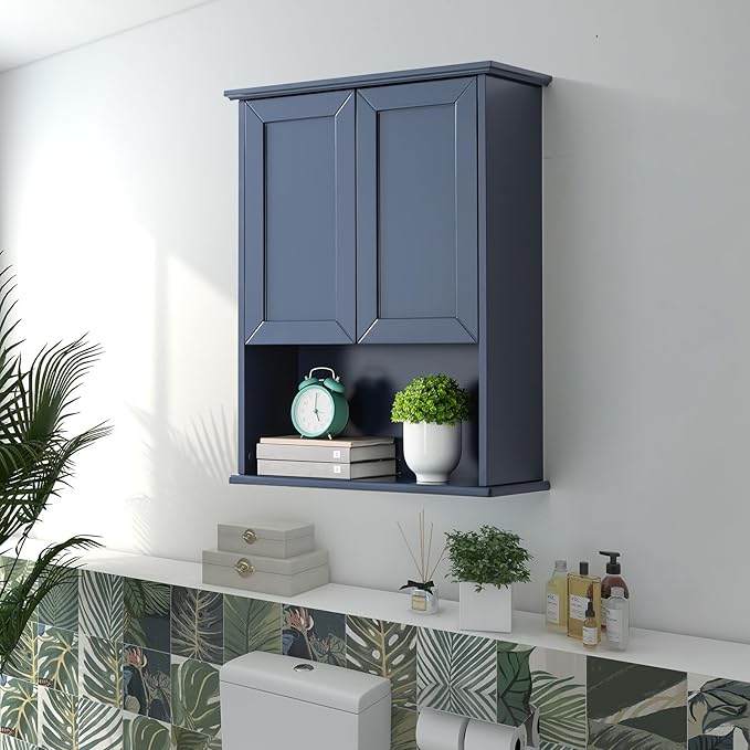 Navy Blue Bathroom Cabinet Wall Mounted with 2 Doors and Adjustable Shelf, 23"x29" Wooden Medicine Cabinet Over Toilet Storage Wall Hanging Cabinets for Bathroom,Bedroom,Kitchen,Laundry Room