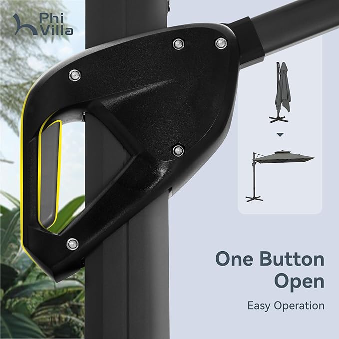 PHI VILLA Cantilever Patio Umbrella with Base, 9' X 12' Outdoor Large Rectangluar Umbrellas with 360°Rotation, Heavy Duty Hydraulic Double Umbrella Windproof for Outside, Deck, Garden, Porch, Grey