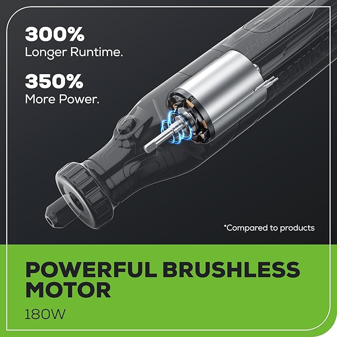 Greenworks 24V Cordless Rotary Tool, Brushless Motor, 180W, 5-Speed, 35,000 RPM, 52 Accessories for Cutting, Sanding, Engraving, Carving, Drilling and Polishing