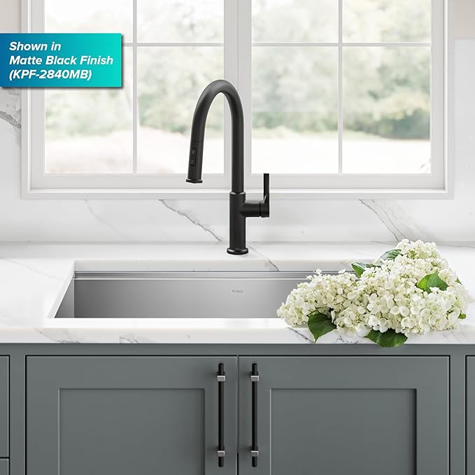 KRAUS Torak Pull Down Kitchen Faucet in Spot-Free Stainless Steel with 2 Function Sprayer, Pre-Attached Water Lines, and Mounting Hardware, KPF-2840SFS