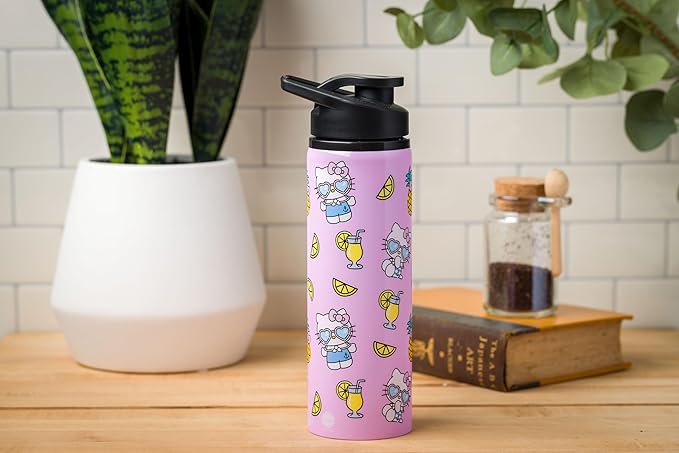 Silver Buffalo Sanrio Hello Kitty Summer Pineapples And Lemonade Stainless Steel Water Bottle, 25 Ounces