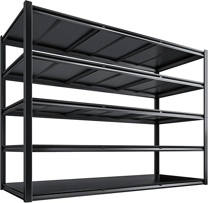 59.8" W x 72.2" H x 24.2" D Storage Shelves Metal Shelving, 3000LBS Garage Shelving Unit with Adjustable Shelf, 5 Tier Storage Rack for Garage, Pantry, Warehouse, Basement, Black