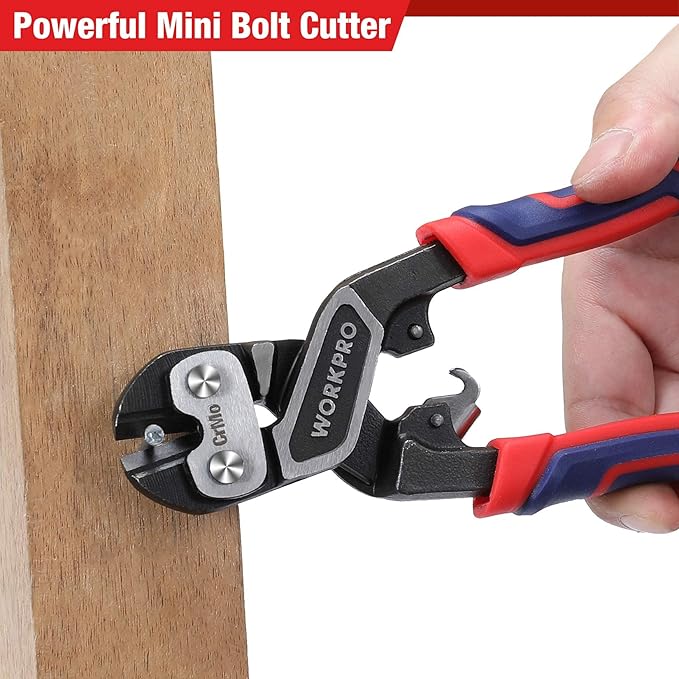 WORKPRO 8" Mini Bolt Cutter, Heavy Duty Wire Cutters with Ergonomic Handle and Security Lock, High Hardness and High Leverage Steel Bolt Cutters, Chrome Molybdenum Steel Blade