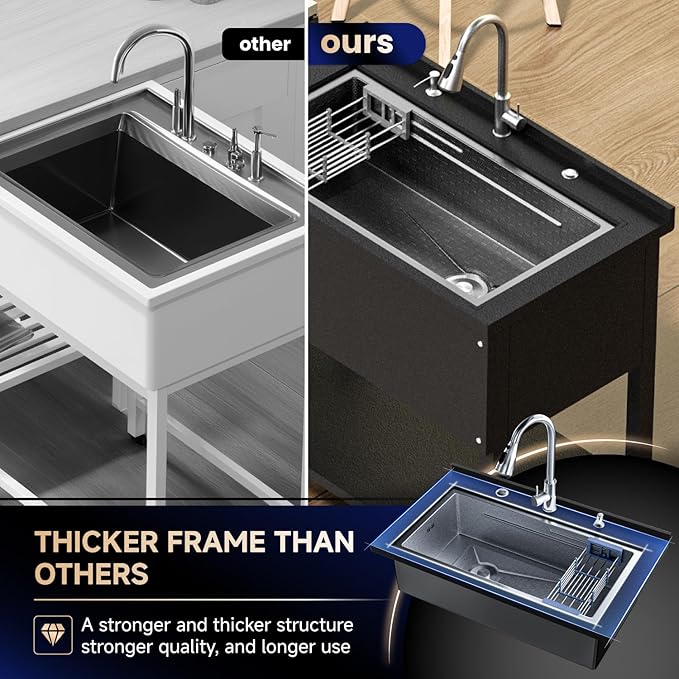 36" Stainless Steel Utility Sink, Freestanding Kitchen Sink with Faucet, Hoses and Drain Basket, Commercial Sinks for Garage, Kitchen, Bathroom, Laundry Room