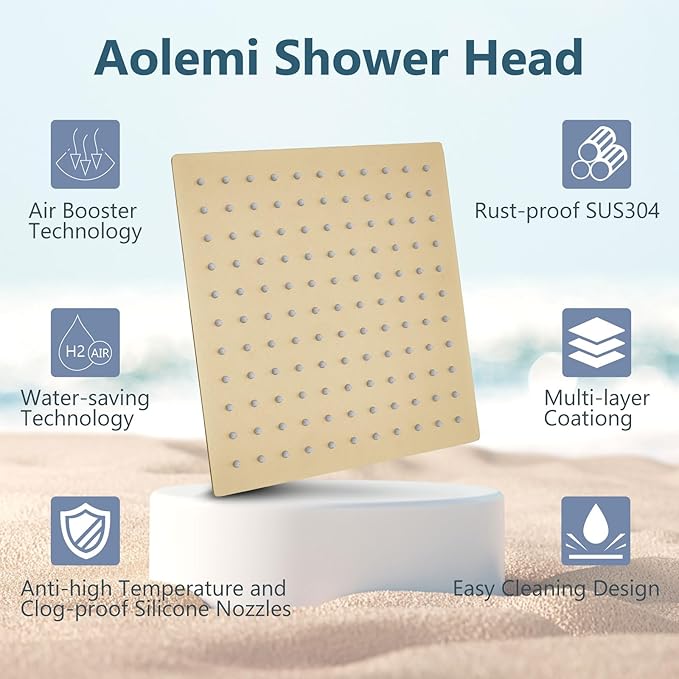 Aolemi Shower System with Rainfall Shower Head and Handheld Wall Mount,High Pressure Shower Faucet Set Fixture Combo with 2 in 1 Handheld Spray Rough-in Valve,10 Inch Shower Head Brushed Gold
