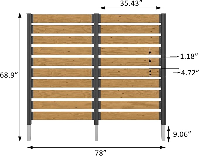 MUPATER 60in H×78in W No Dig Wooden Privacy Screen, Outdoor Wall Suit for Hard Ground & Soil, 2 Way to Use, Outdoor Privacy Fence Panel with Aluminum Post, Air Conditioner Fence, Natural (2 Panels)