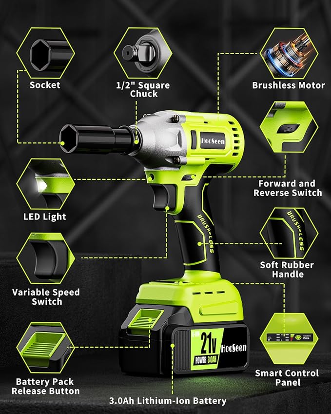 Cordless Impact Wrench Impact Driver Kit 1/2 Impact Gun 21V Brushless High Speed Torque 240 Ft-lbs (320N.m) Impact Drill, Electric Socket Wrenches Battery Powered Half Inch Craftsman Power Tool Set