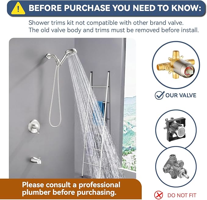SHAMANDA Shower Faucet Set with Tub Spout Tub and Shower Faucet Set Complete with Handheld Shower Head Shower Combo Set Shower System with Tub Spout Tub and Shower Trim Kit Brushed Nickel, L879-2