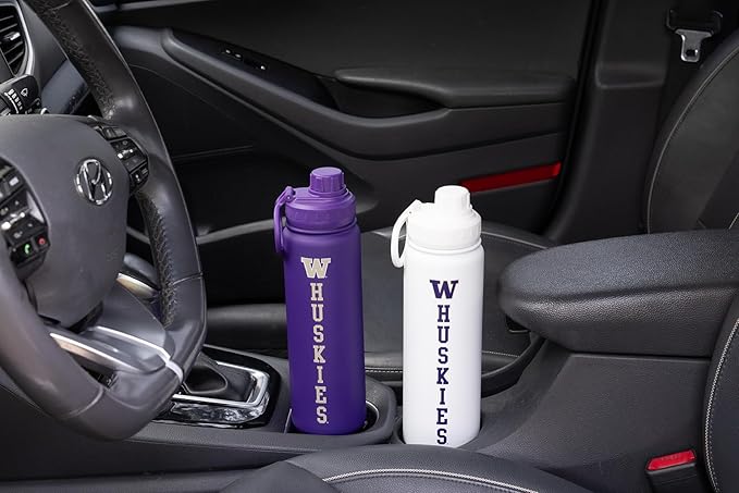 Washington Huskies Water Bottle - White Double Walled Stainless Steel 24 oz Keeps Drinks Cold or Hot