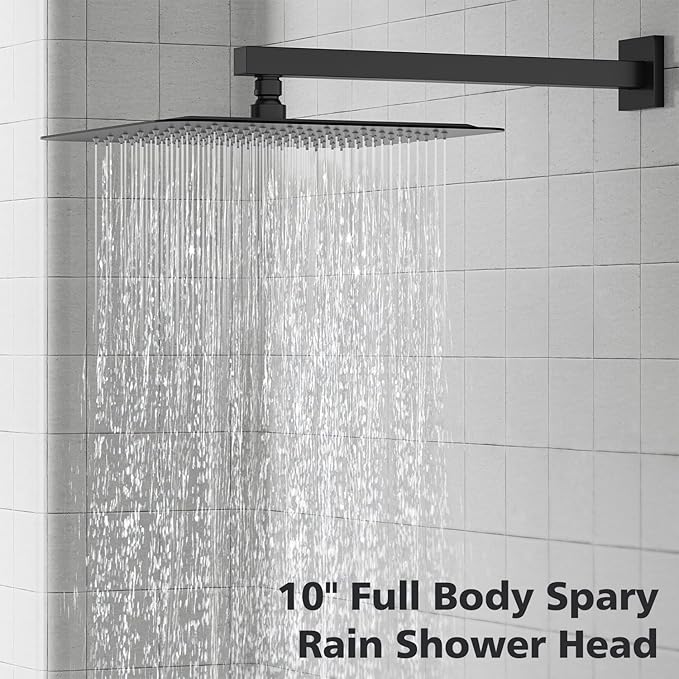 Gabrylly Black Shower Faucet Set, All Metal Rain Shower System with 10" Showerhead and Handheld Spray Combo, Valce Included, Matte Black