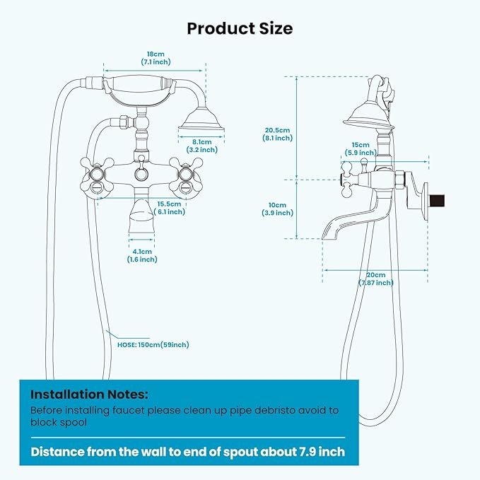 gotonovo Clawfoot Bathtub Faucet Tub Filler with Hand Held Shower Faucet Set Victorian Double Cross Handle 6 Inch Center Adjustable Swing Arms Tub Mount Short Adapter Brushed Nickel