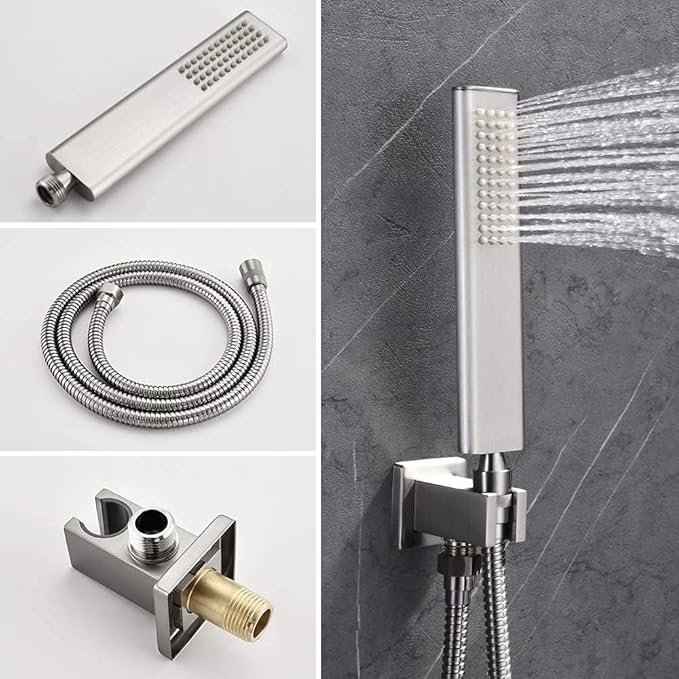Iriber Brushed Nickle Shower System 10 Inch High Pressure Rainfall Shower Head Brass Shower Set Bathroom Rain Shower Mixer Shower Valve Modern Rain Shower and Shower Faucet and Handheld Combo Set