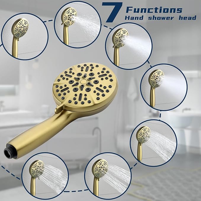 Dual Shower Faucet Set with Valve High Pressure Dual 2 in 1 Shower Combo Set Shower System with Handheld Showerhead 3-way Water Diverter Shower Trim Kit Brushed Gold