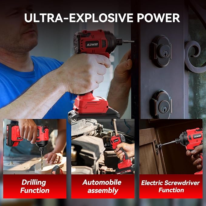 NAWIN Cordless Impact Driver Kit 20V Max Torque 240Nm(177ft-lbs)High Rotation Electric Impact Driver Brushless Motor Continuously Variable Rechargeable 1/4" impact driver 2.0Ah Batteries