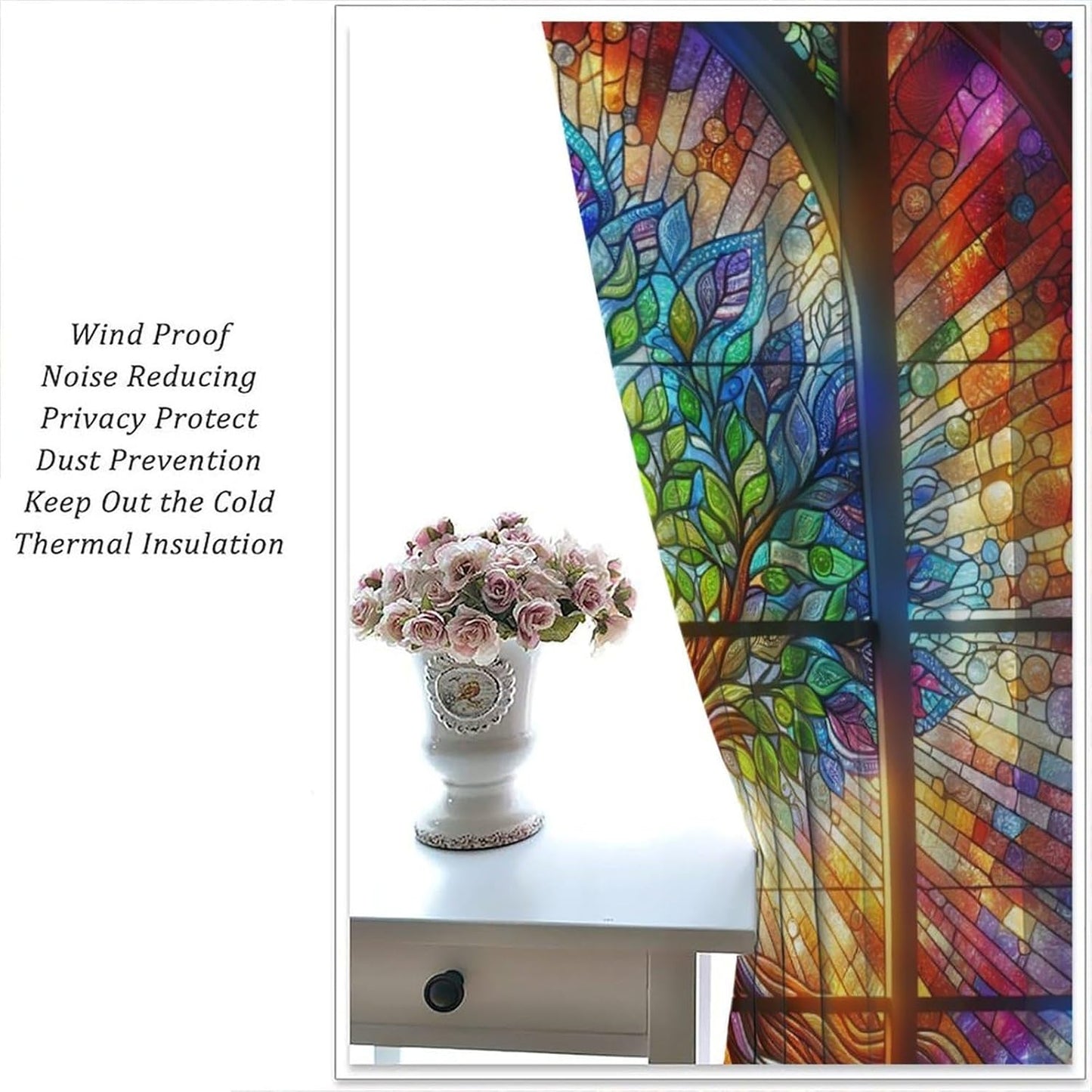 Stained Glass Curtains,Tree of Life Colorful Abstract Art Home Decor Drapes for Bedroom Living Room Kitchen Window Treatment 2 Panels Set Total Size 52" W X 84" L Inch