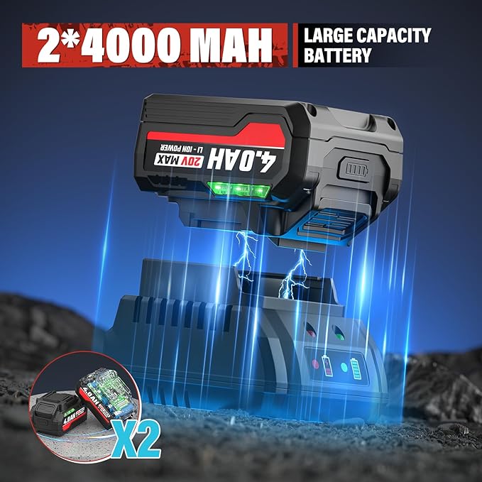 SEYVUM Cordless Impact Wrench, 1/2” Max Torque 900 Ft-lbs / 1200 N.m Powerful Impact Gun, 20V 3500RPM Electric Impact Driver, 2 x 4.0Ah Battery & Fast Charger, 6 Impact Sockets, Carrying Case Included