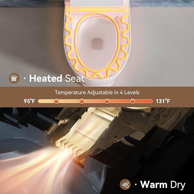 Smart Toilet with Bidet Built-in,Bidet toilet with Instant Warm Water Wash and Elongated Heated Toilet Seat, Smart Toilets for Bathrooms with Auto Flush,Night Light,Digital Display,Remote