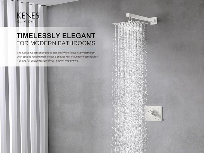 KENES Modern Brushed Nickel Shower Faucet, Square Shower Trim Kit with Single-Spray Shower Head, Shower Trim Systems Wall Mount, KE-6024B (Shower Valve Included)