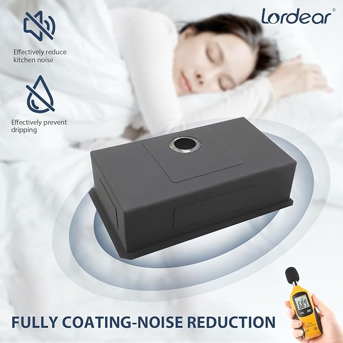 Lordear 33 Inch Black Stainless Steel Sink Undermount Kitchen Sink T304 16 Gauge 33x19 Inch Single Bowl Sink Handmade, Gunmetal Black 33x19x10 Inch, Handmade