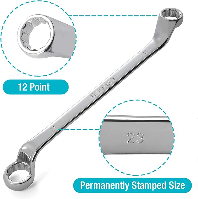DURATECH Offset Box Wrench Set, Metric, 9-Piece, 6-23mm, 75-Degree, CR-V Steel, Organized in Rolling Pouch