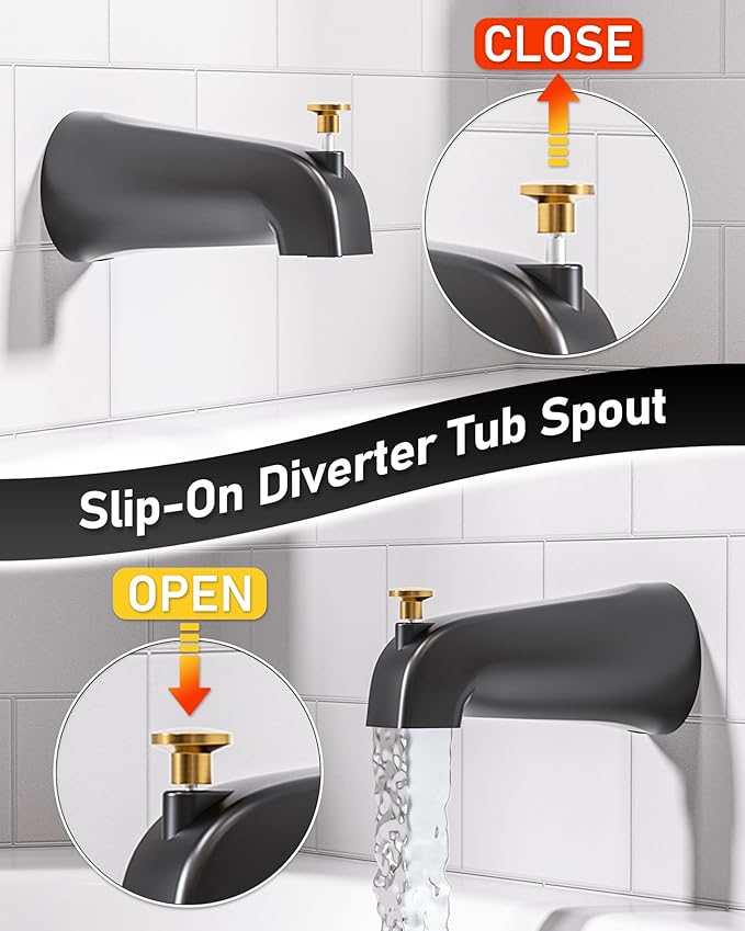 Shower Faucet Set with Valve, WOWOW Shower Trim Kit with 6-Inch Rain Shower Head and Tub Spout, Single Handle Shower Tub Combo complete Sets Wall Mount, Black and Gold