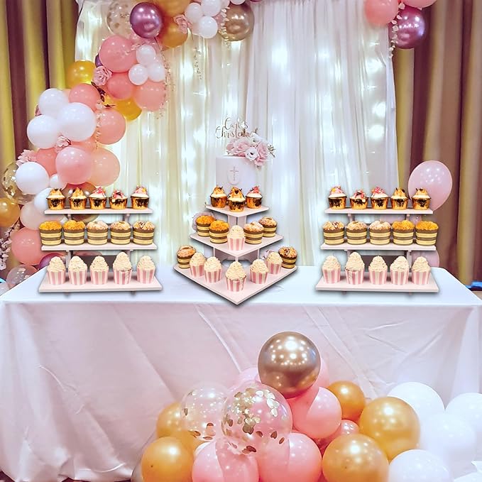 WANLIAN 3-Tier Straight Retail Table Display Stand, Portable Display Rack Shelves for Vendors, Craft Shows, Farmers Market, Pop Up Shop Countertop White Risers for Display, Soap, Candles, Tumblers