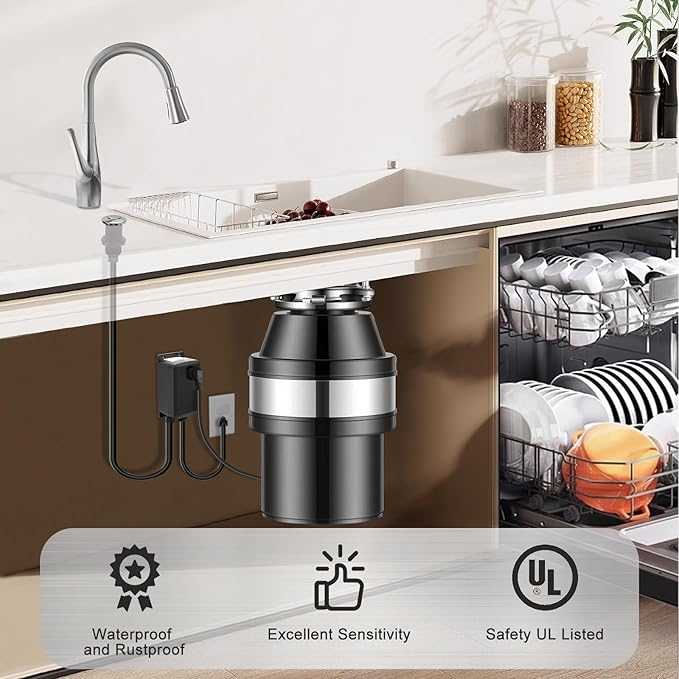 Garbage Disposal Air Switch Kit, Garbage Disposal Button Brushed Nickel, Sink Top Waste Disposer On/Off Switch, UL Listed Air Switch Compatible with All Garbage Disposals (Chrome Silver)