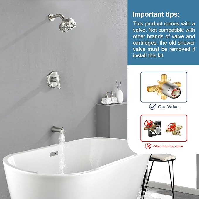 Tub Shower Faucet Combo Set Bathtub Faucet Set Shower System with Tub Spout Shower Tub Kit Shower Valve and Trim Kit Shower Fixtures Brushed Nickel