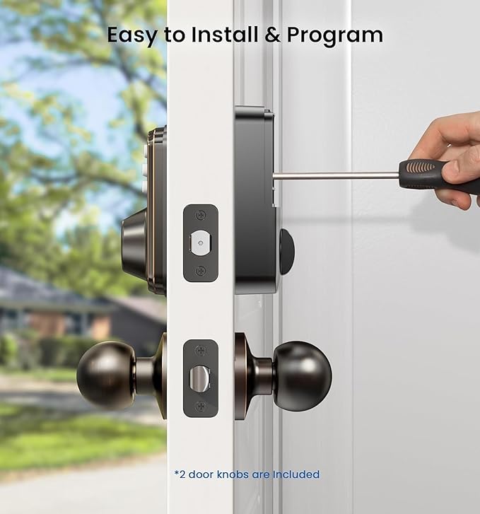 Veise Keyless Entry Door Lock with 2 Knobs, Electronic Backlit Keypad Deadbolt with Handle Set, Auto Lock, One-time Codes, Smart Deadbolt for Front Door, Easy Installation, Oil-Rubbed Bronze