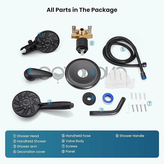 gotonovo Dual 2 in 1 Shower Head Kit High Pressure Combo System Shower Faucet 6 Modes ABS Handheld Spray Shower Trim Kit with Valve Shower Head and Handle Set Oil Rubbed Bronze