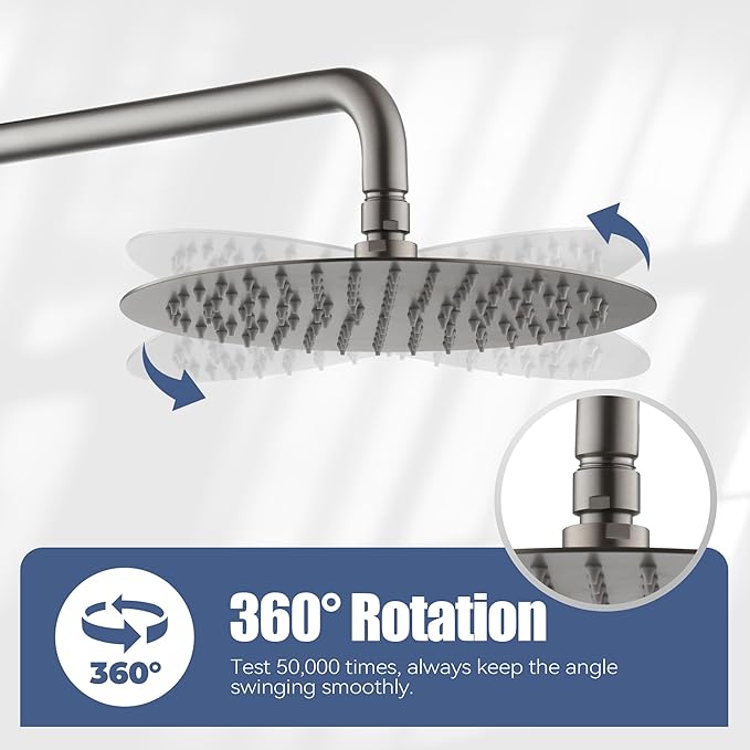 CASAINC Shower Valve and Trim Kit, 10 Inch Round 2 Functions Rain Shower Head with Handheld Spray Wall Mounted Shower System (Brushed Nickel)