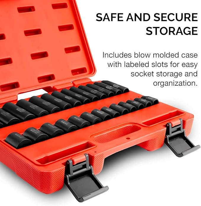 NEIKO 02433A 3/8” Drive Standard and Deep Metric Impact Socket Set | 26 Pieces | Metric 7mm to 19mm | Premium Cr-V Steel | 6-Point Hex Design | Corrosion Resistant Black Phosphate Coating