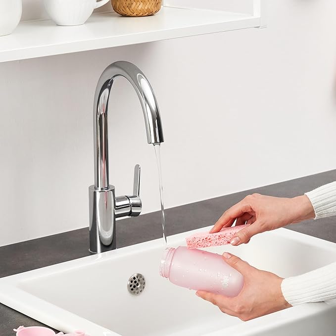 Ion8 Small Water Bottle, 350 ml/12 oz, Leak Proof, Easy to Open, Secure Lock, Dishwasher Safe, BPA Free, Carry Handle, Hygienic Flip Cover, Easy Clean, Odor Free, Carbon Neutral, Rose Quartz Pink