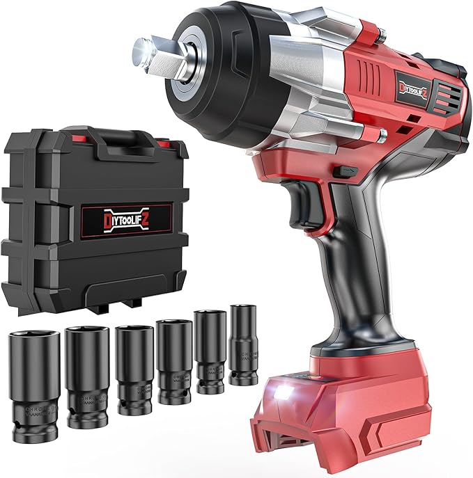 Cordless Impact Wrench 1/2 inch Compatible with Milwaukee 18v Battery, 1700 Ft-lbs High Torque Impact Driver with 6Pcs Sockets & Storage Case, Brushless Electric Impact Gun with 4-Speed & LED Light